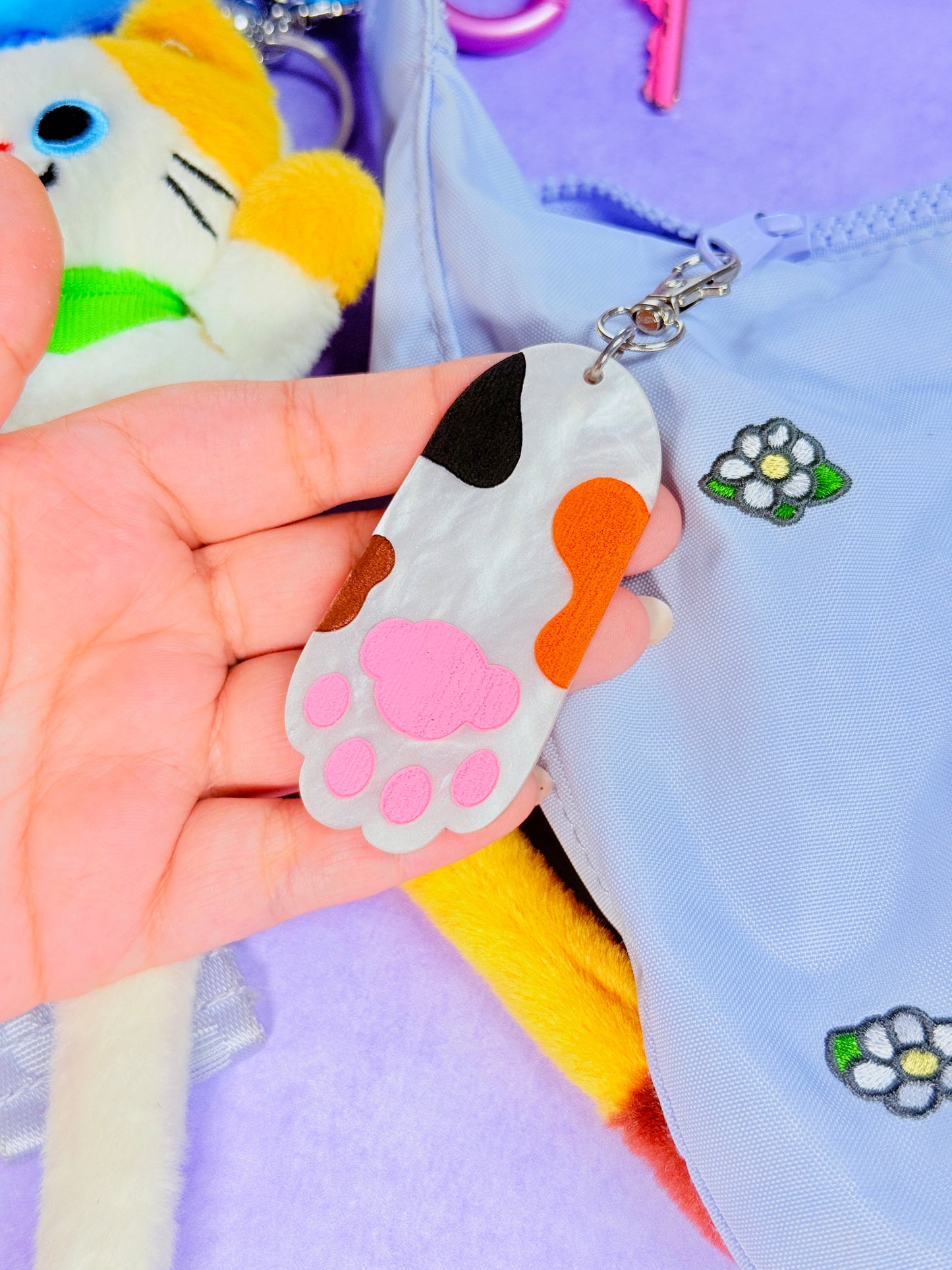 Calico Cat Paw Bag Charm