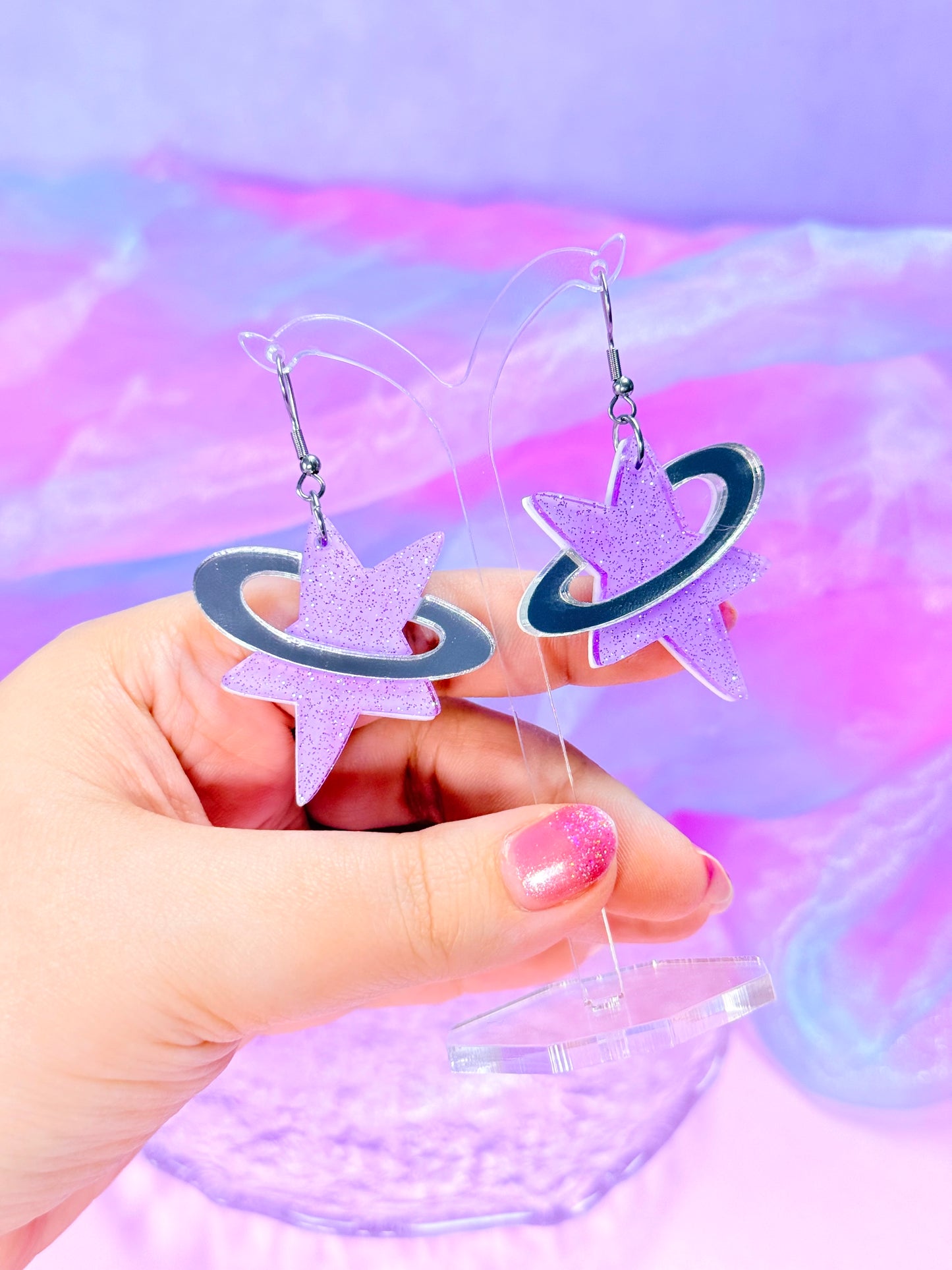 Y2K Cosmic Star Acrylic Earrings (Purple)