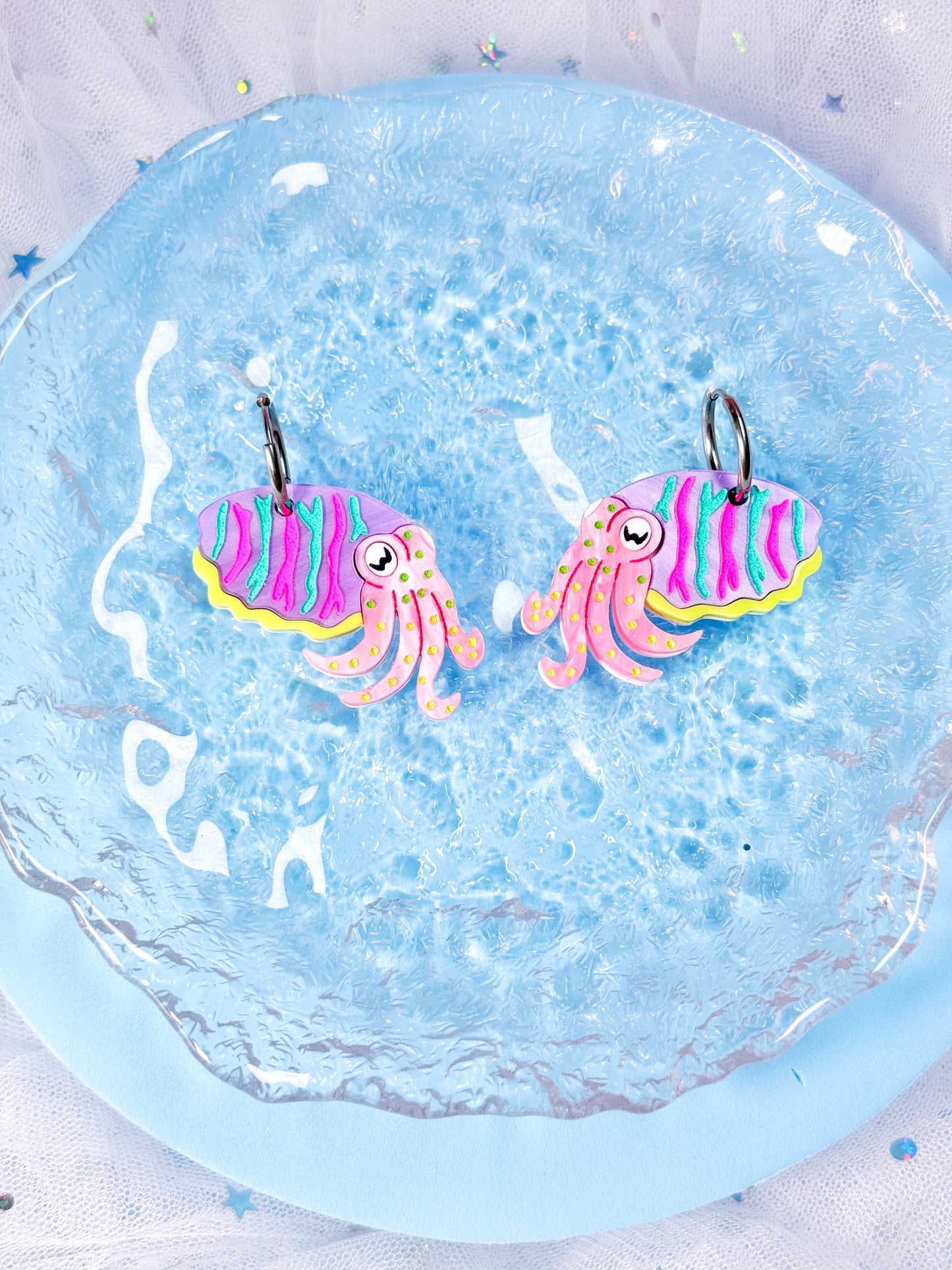 Cuttlefish Acrylic Earrings (Neon Pop)
