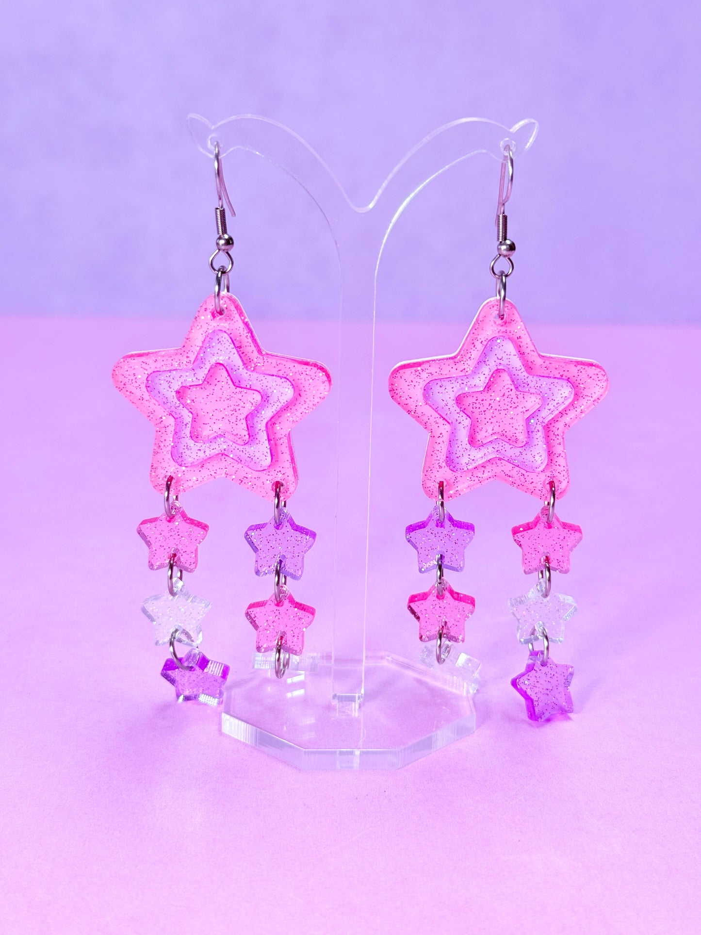 Funky Y2K Star Drop Earrings (Girly Pop)