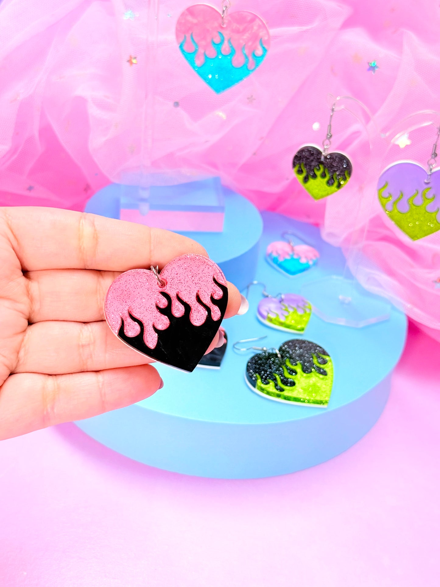 Y2K Flame Heart Acrylic Earrings