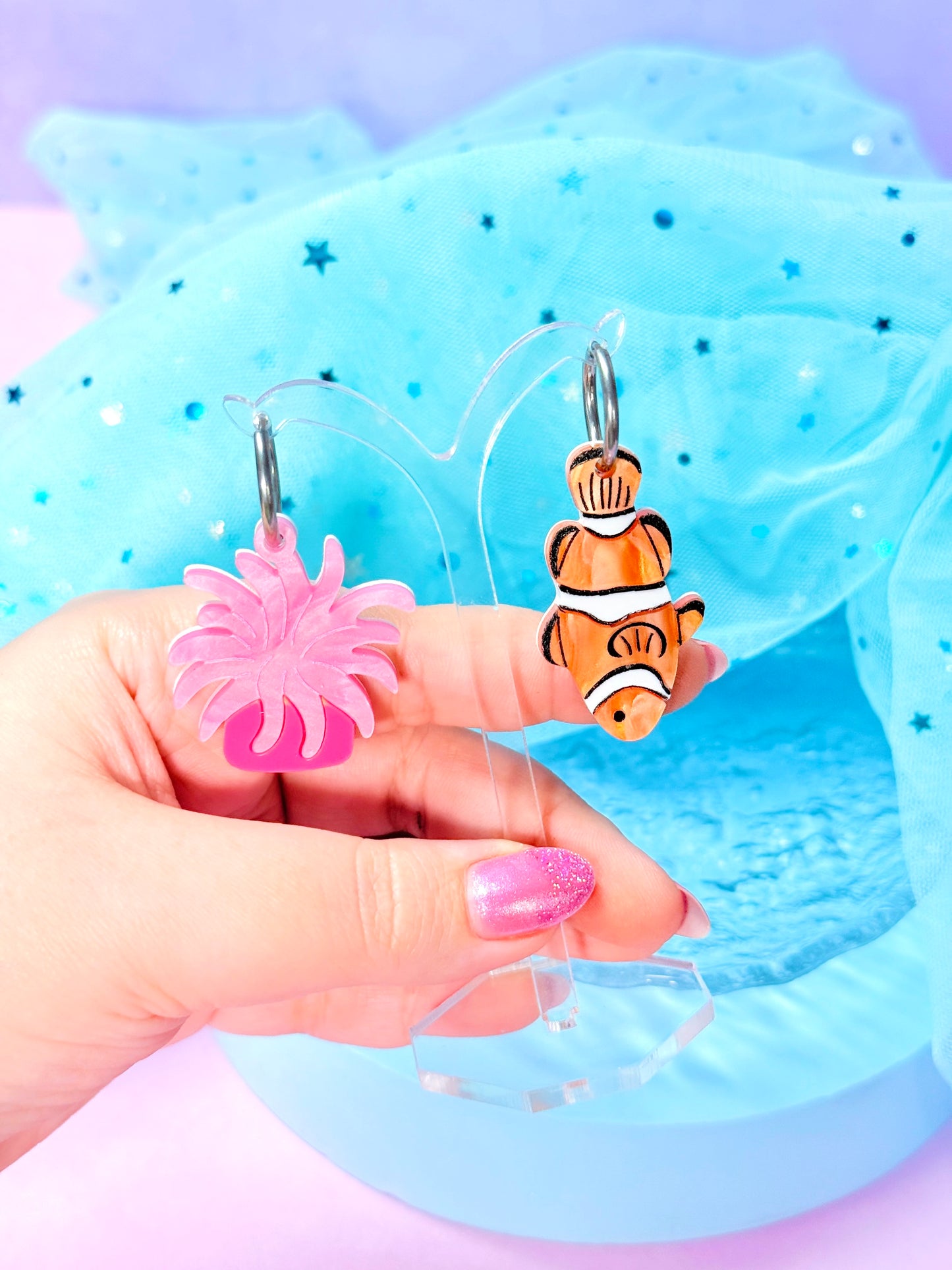 Clownfish and Anemone, Acrylic Earrings