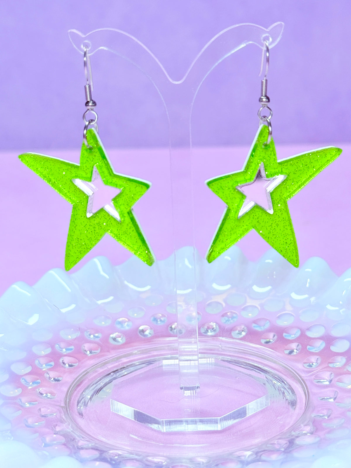 Y2K Spiky Star Acrylic Earrings (Green)