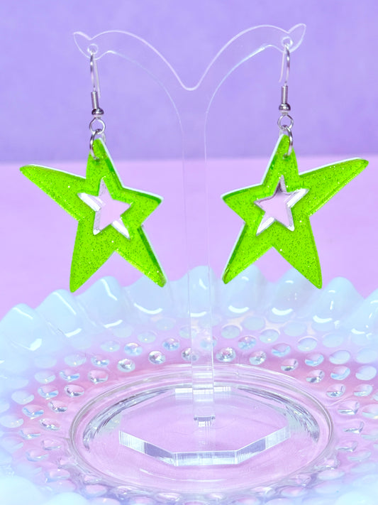 Y2K Spiky Star Acrylic Earrings (Green)