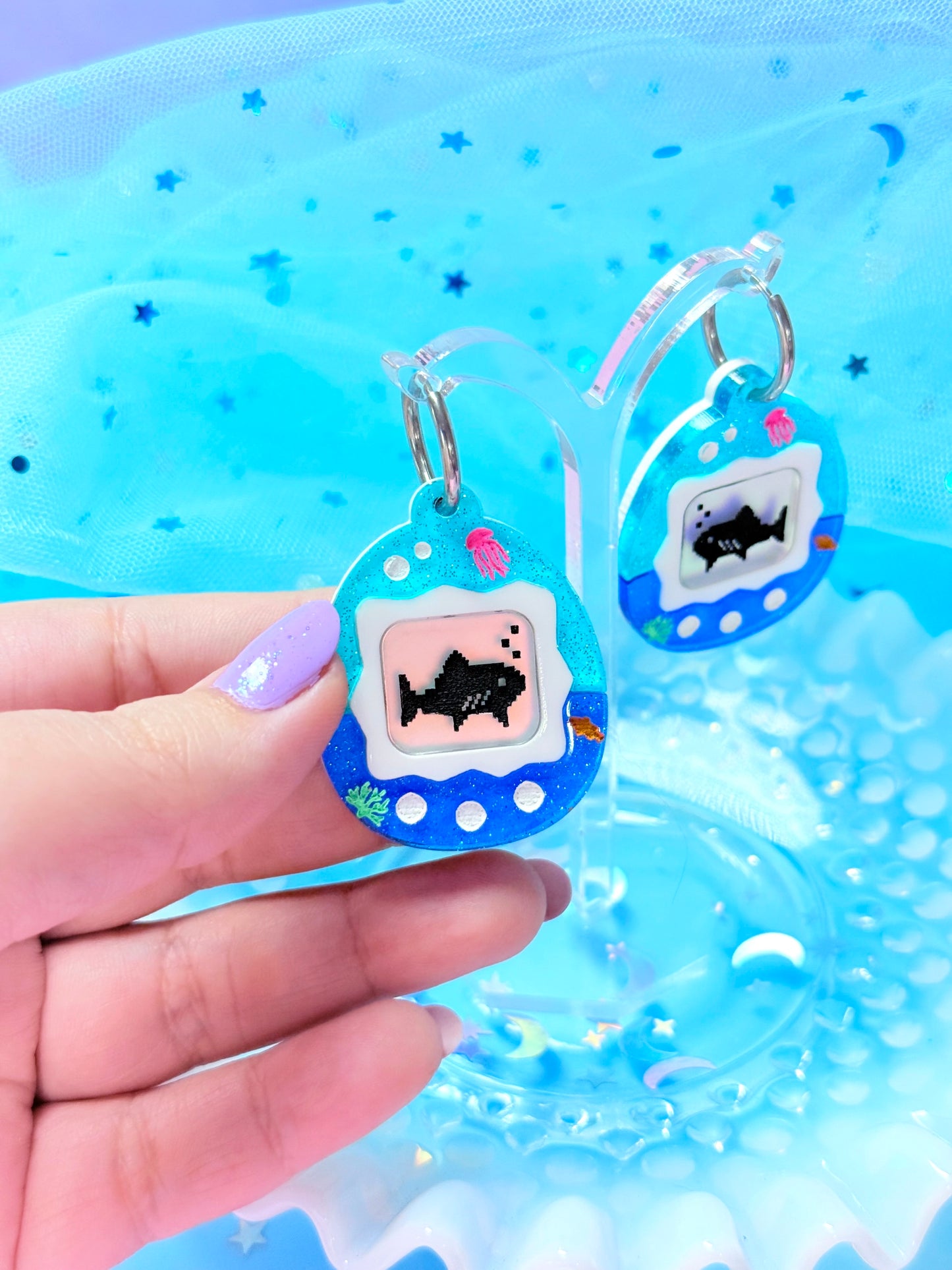 Virtual Pet Shark Acrylic Earrings