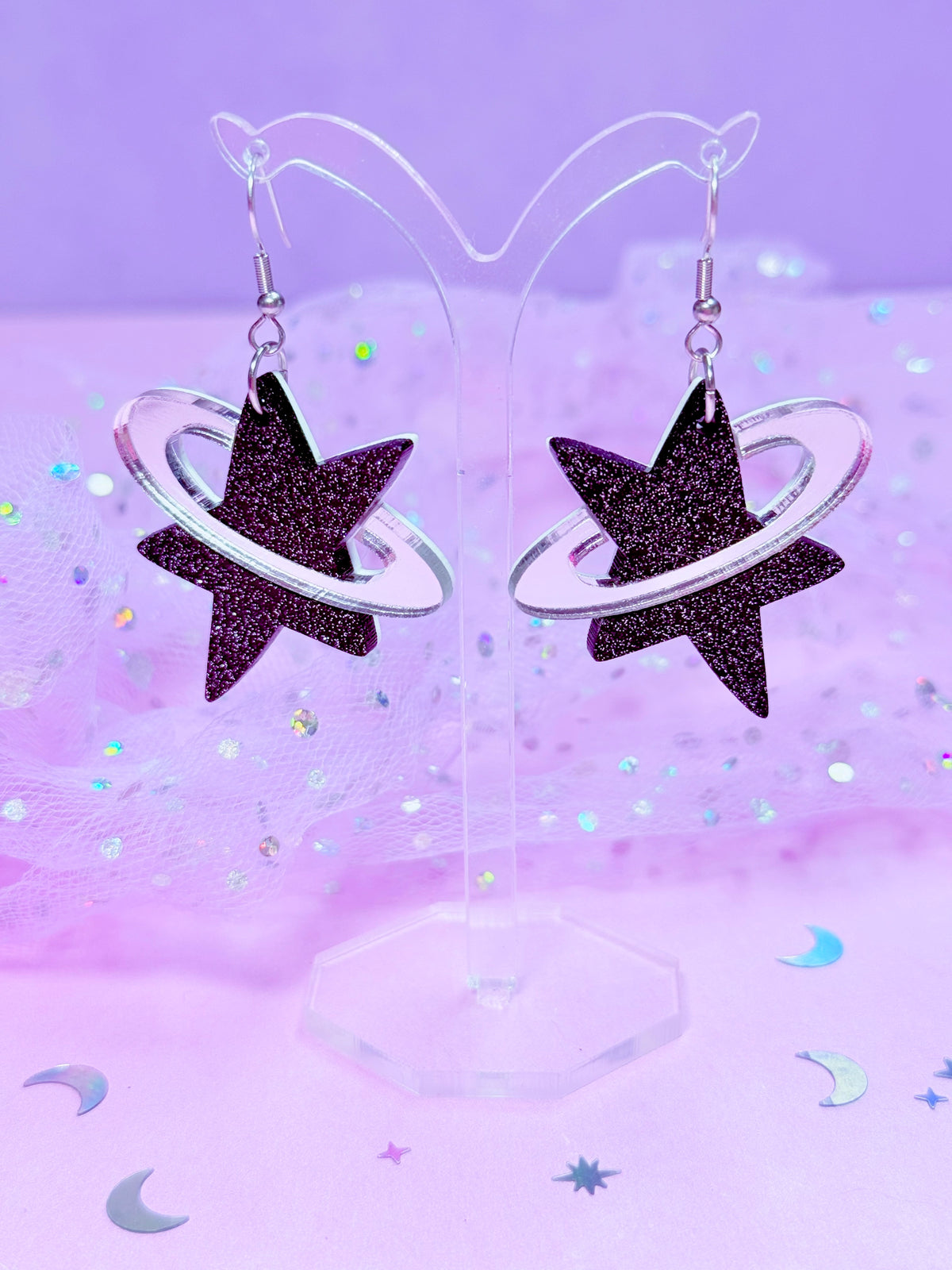 Y2K Cosmic Star Acrylic Earrings (Black)