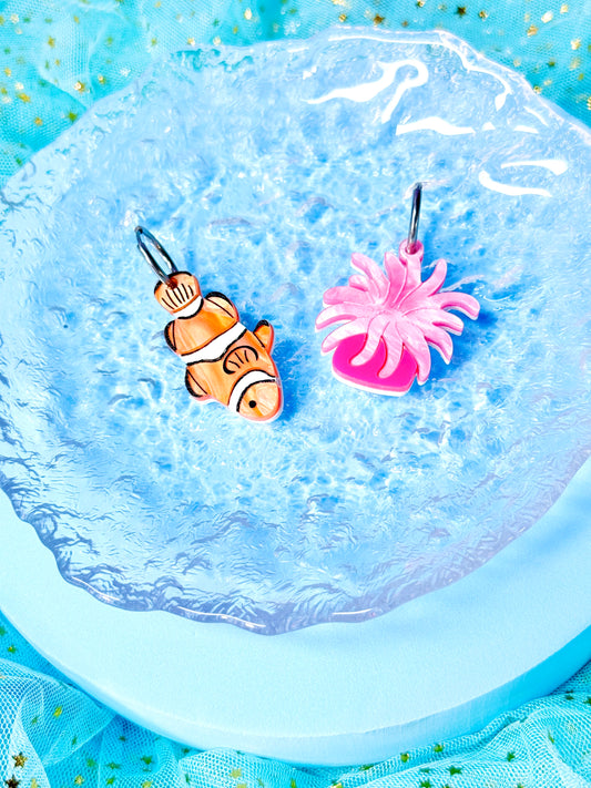 Clownfish and Anemone, Acrylic Earrings