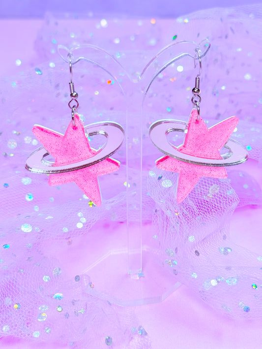 Y2K Cosmic Star Acrylic Earrings (Pink)
