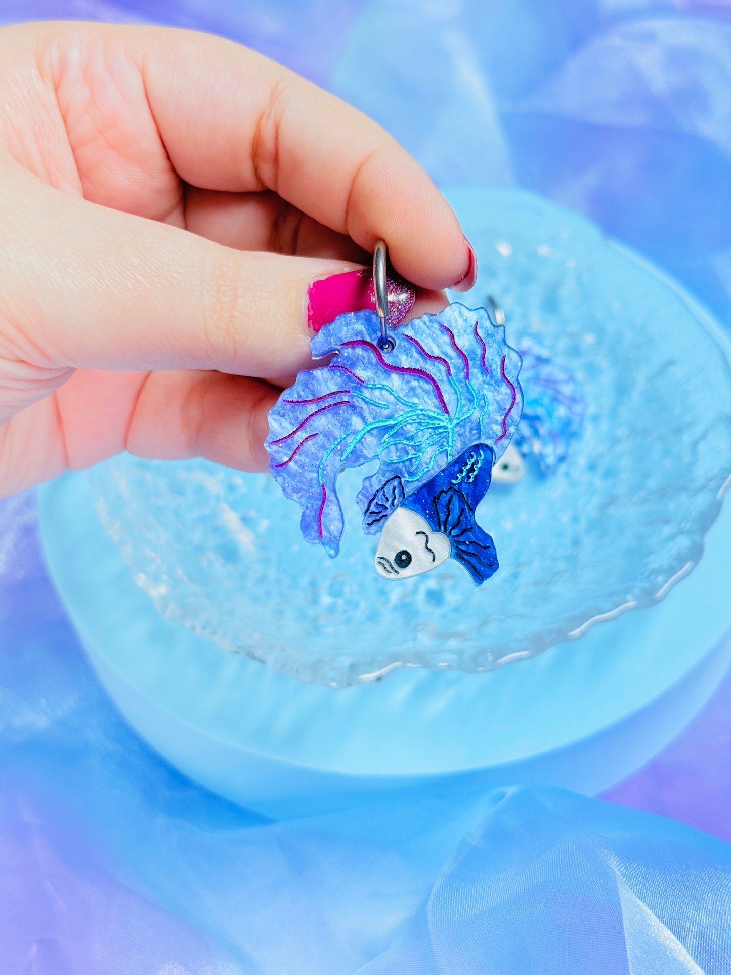 Betta Fish Acrylic Earrings (Mystic Blue and Purple)