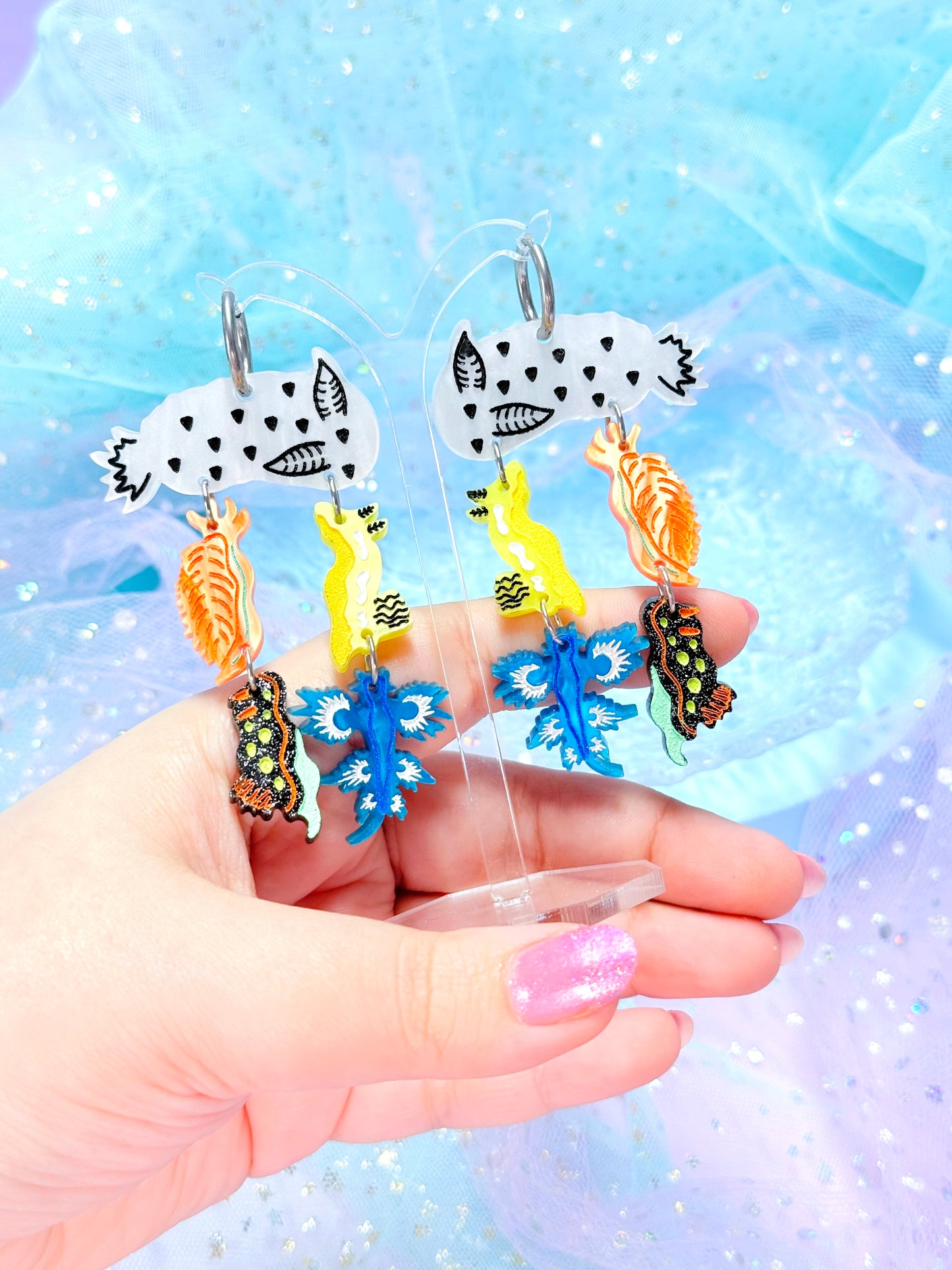 Sea Slug Drops, Nudibranch Acrylic Earrings