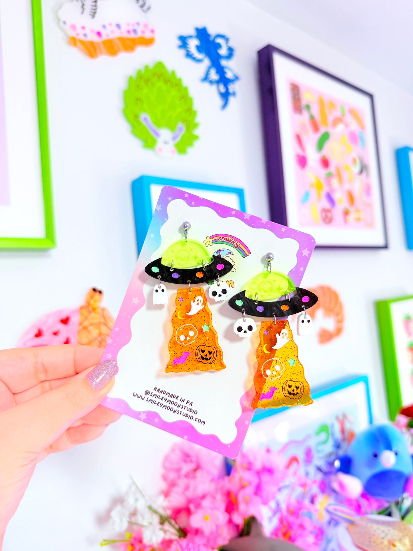 Spooky UFOs, Acrylic Earrings