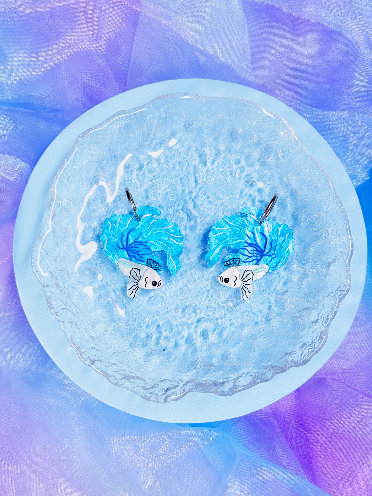 Betta Fish Acrylic Earrings (Sparkle Blue)