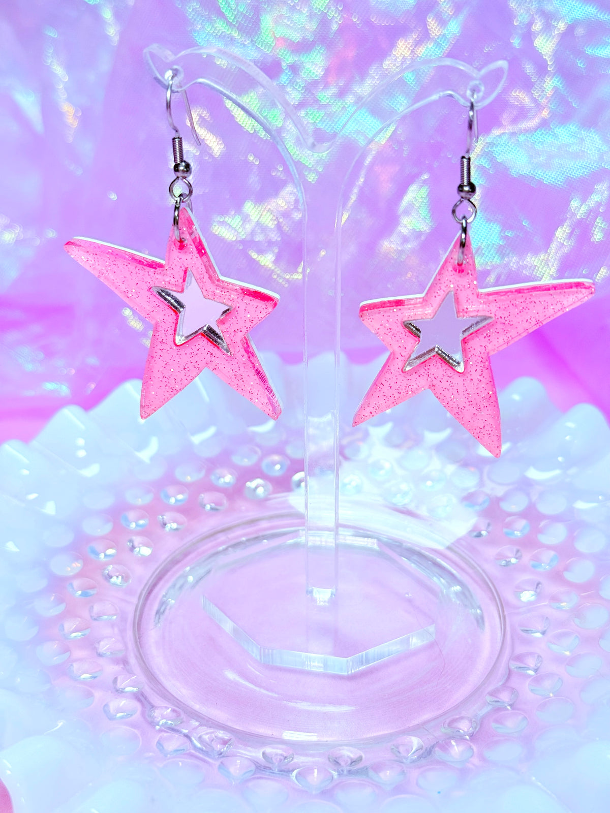 Y2K Spiky Star Acrylic Earrings (Pink)