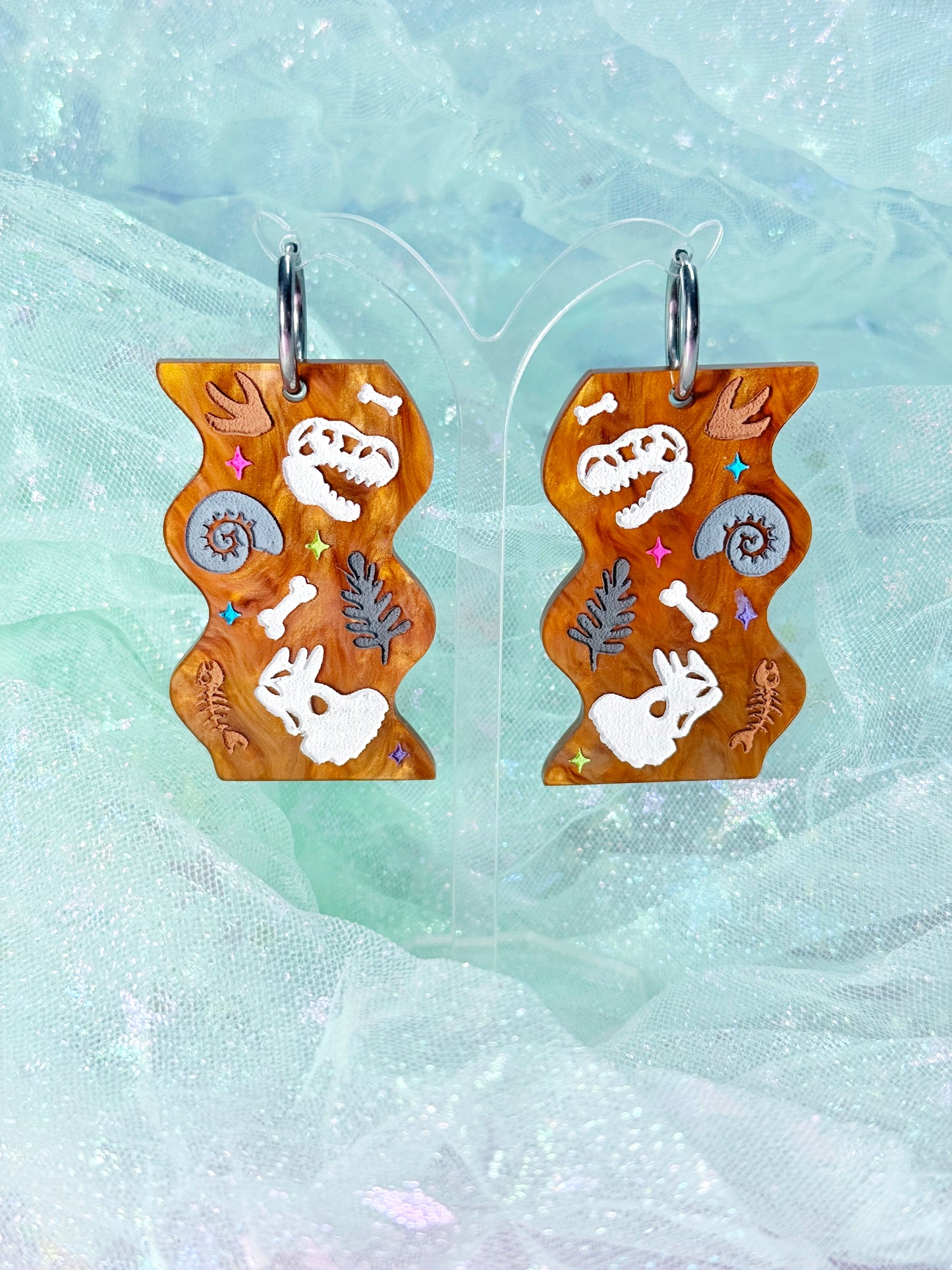 Funky Fossil Slab Acrylic Earrings