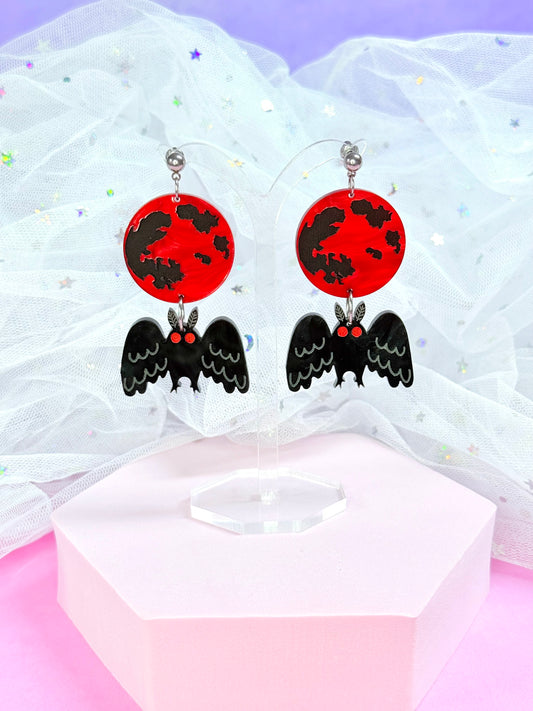 Mothman and the Moon, Acrylic Earrings