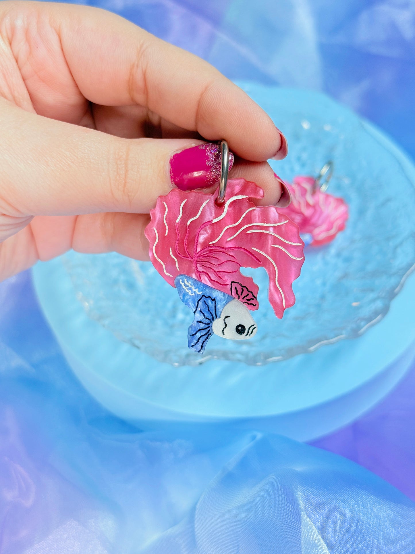 Betta Fish Acrylic Earrings (Berry)