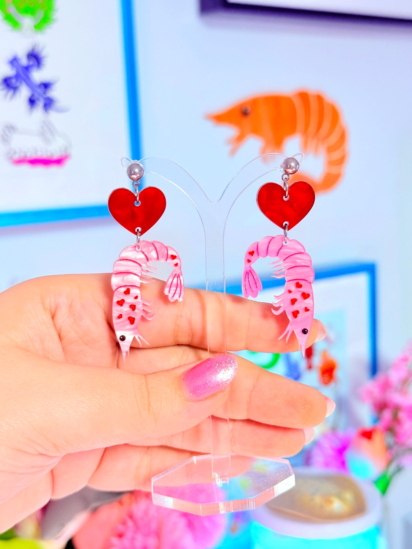 Lovely Shrimp Acrylic Earrings