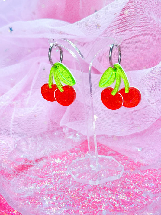 Candy Cherries, Acrylic Earrings (Red)