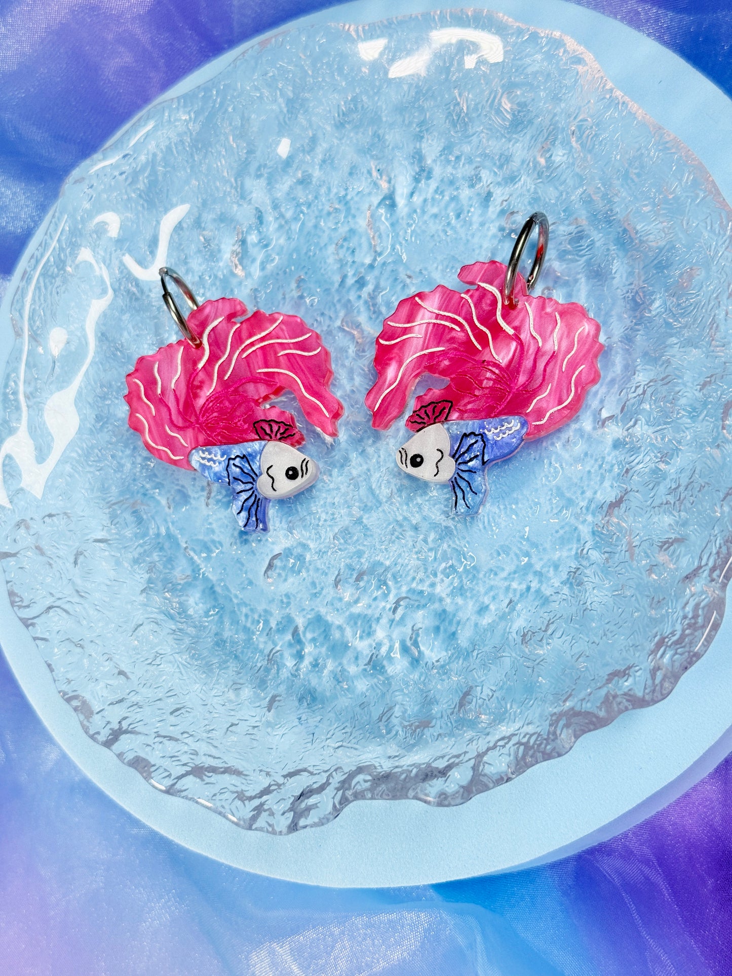 Betta Fish Acrylic Earrings (Berry)