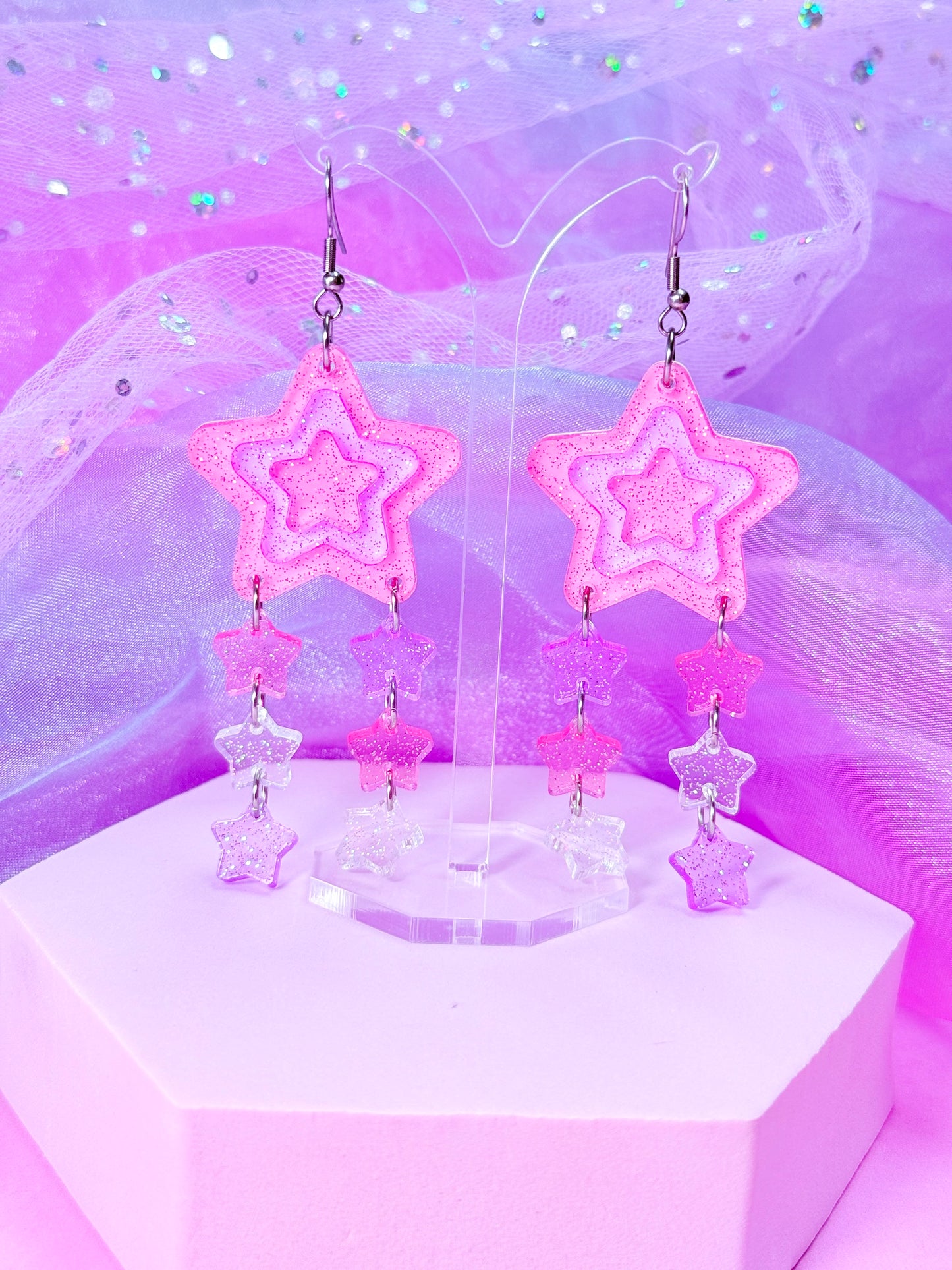 Funky Y2K Star Drop Earrings (Girly Pop)