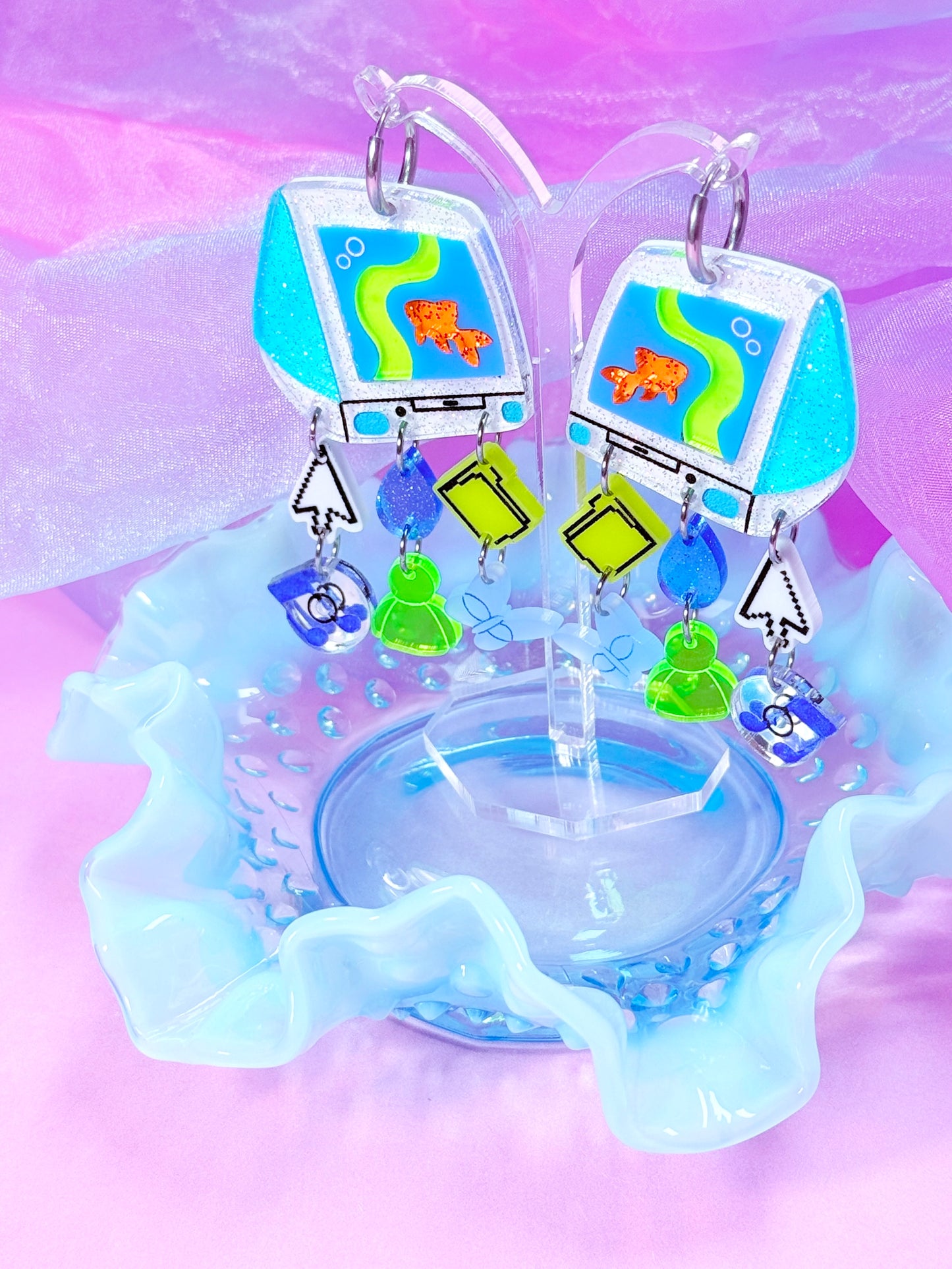 Frutiger Aero Inspired Acrylic Earrings (Version 2, Jelly Computer)