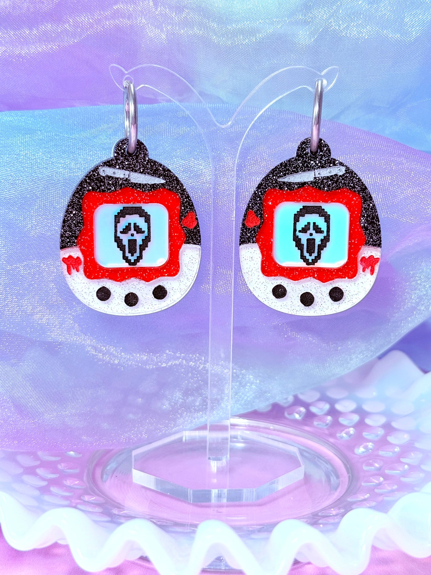 Virtual Pet Ghost, Acrylic Earrings