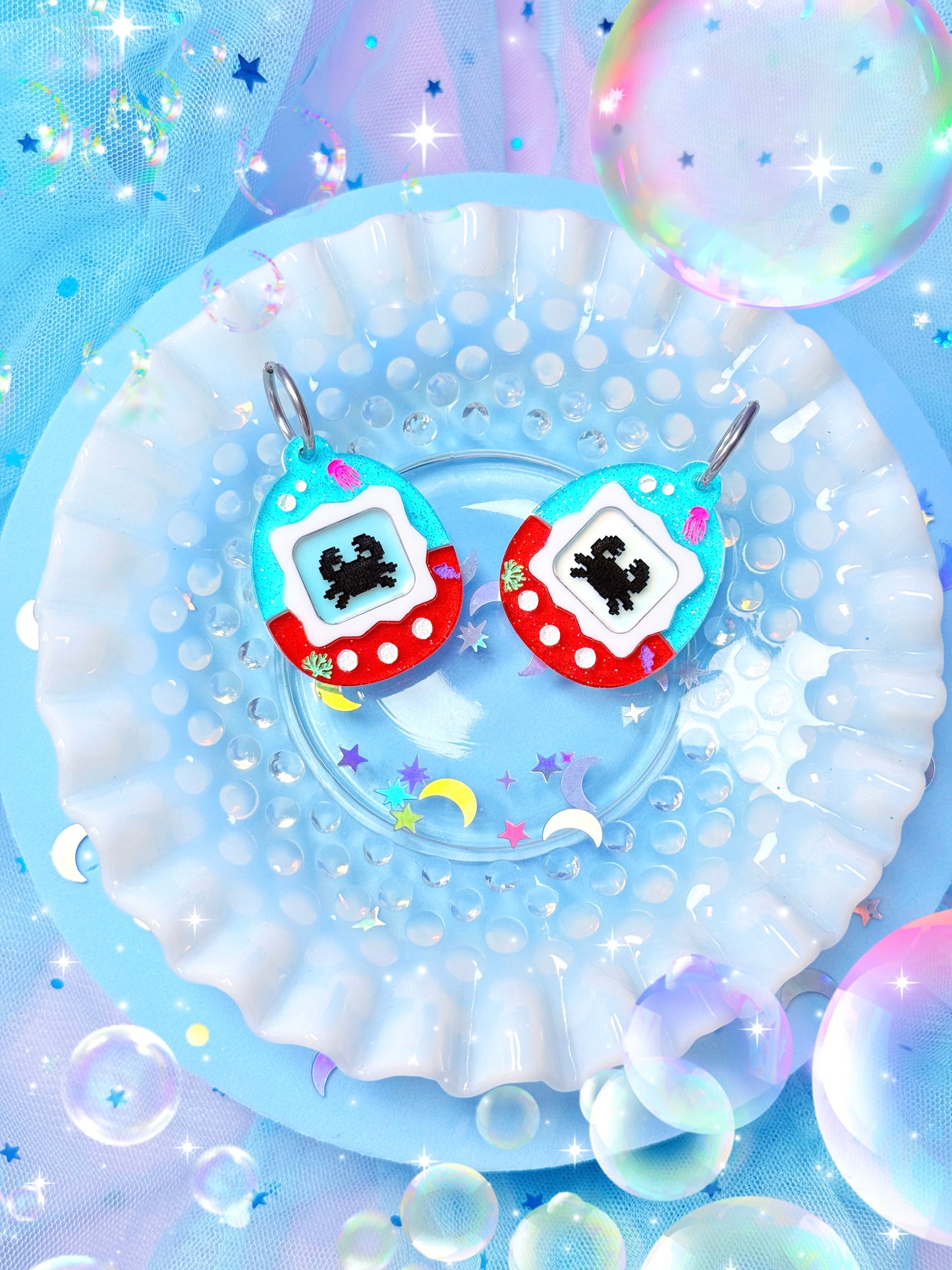 Virtual Pet Crab Acrylic Earrings