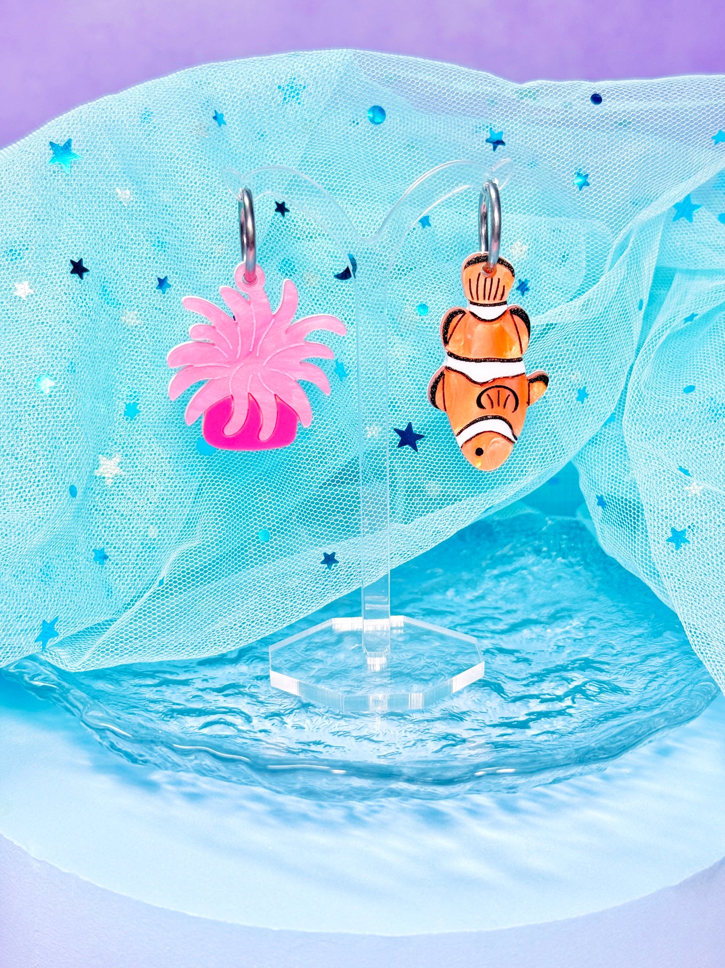 Clownfish and Anemone, Acrylic Earrings