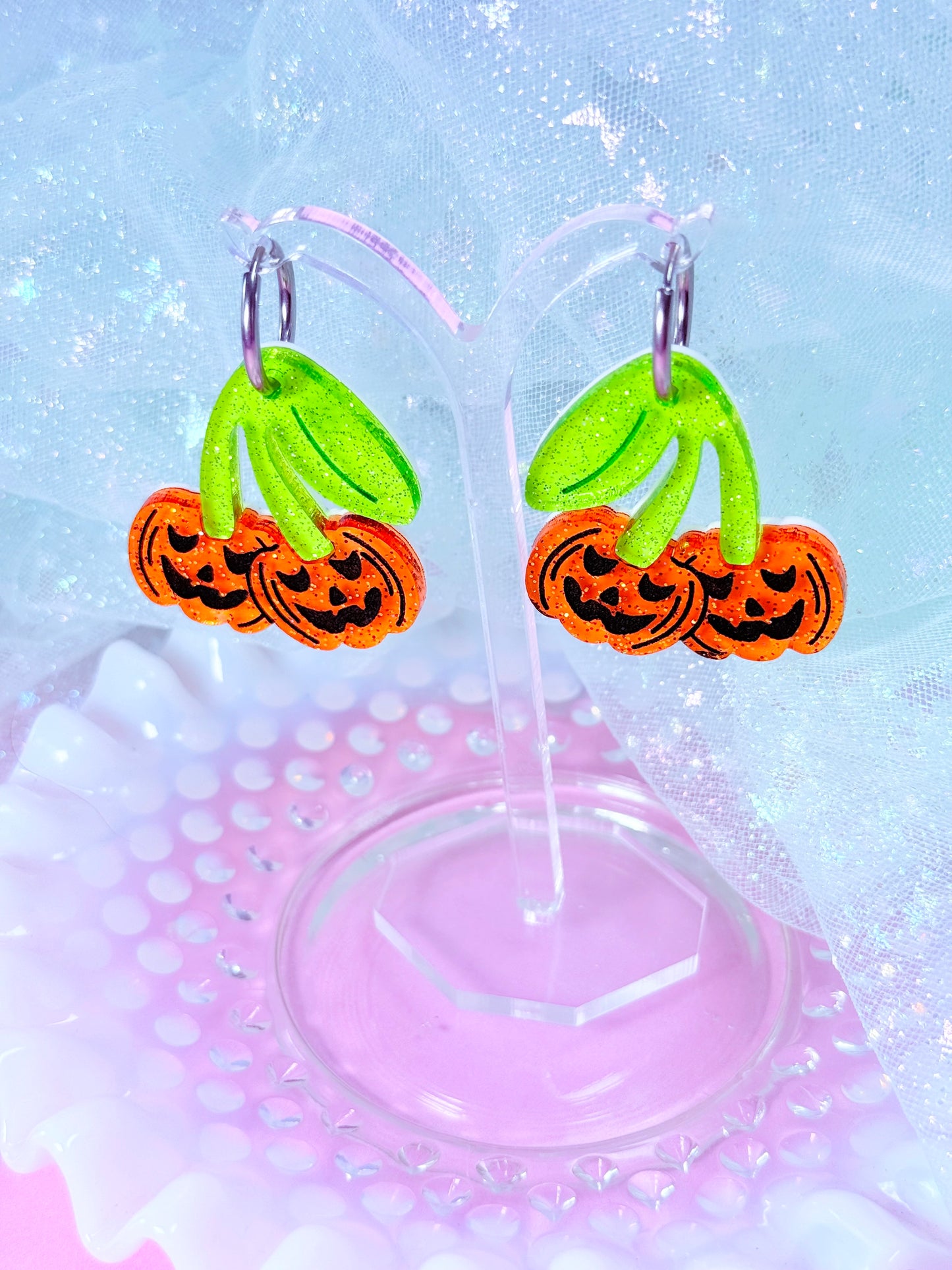 Pumpkin Cherries, Acrylic Earrings