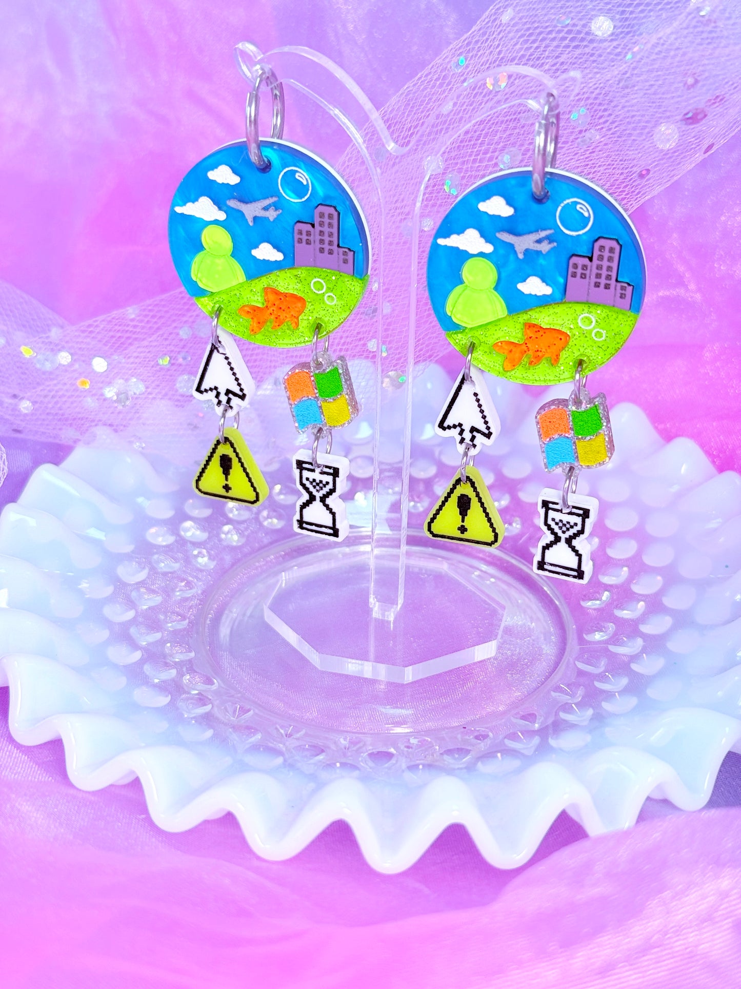 Frutiger Aero Inspired Acrylic Earrings (Version 3, Cloudy Skies)