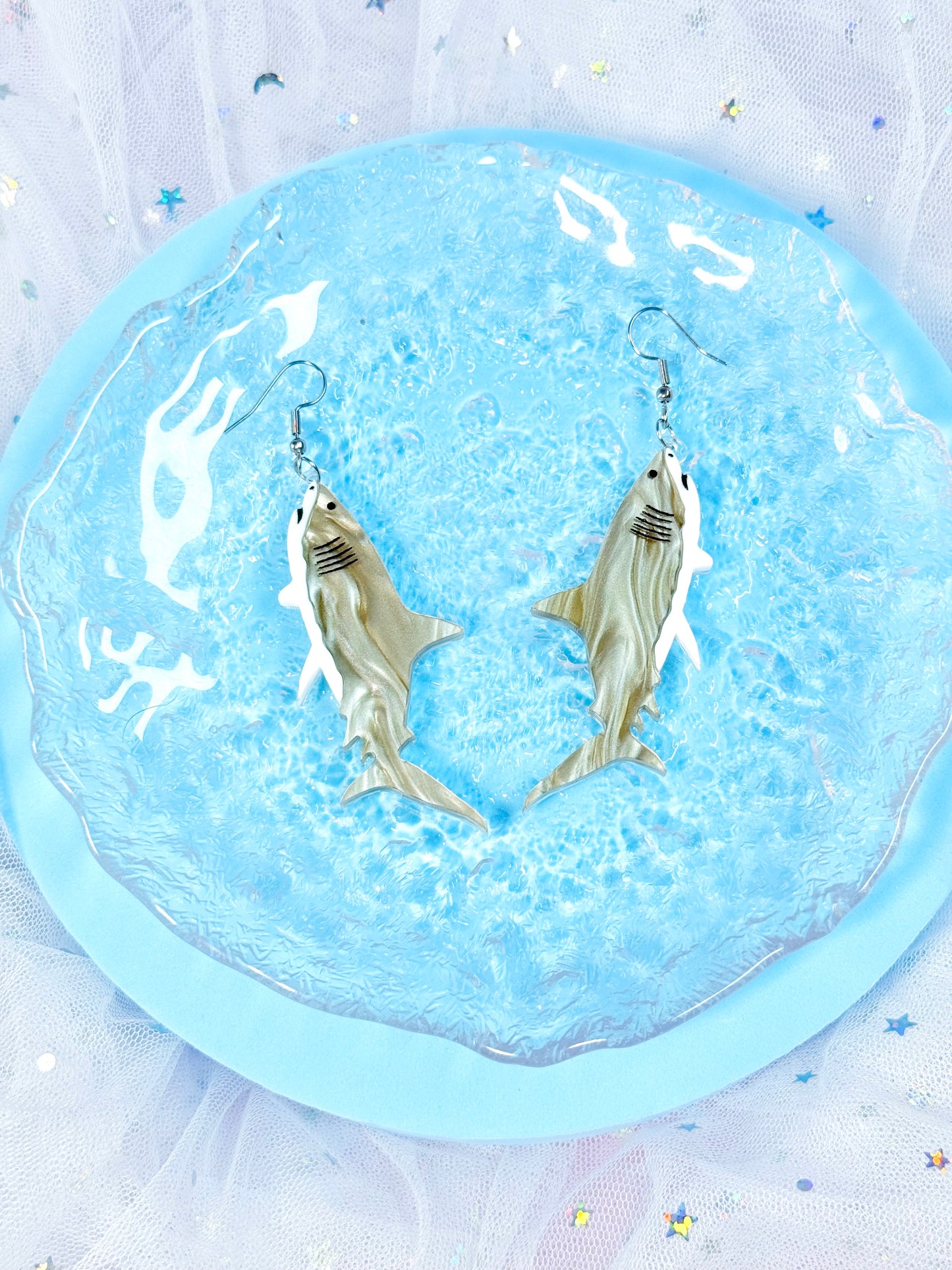 Great White Shark Acrylic Earrings