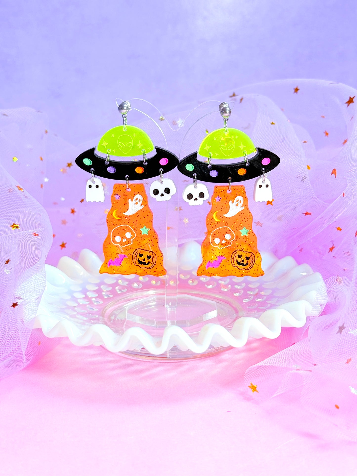 Spooky UFOs, Acrylic Earrings