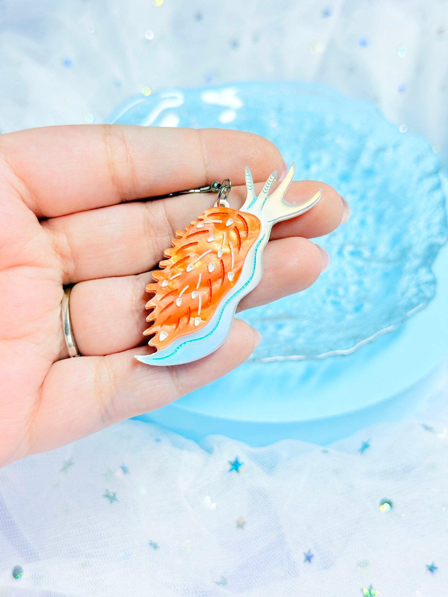 Opalescent Nudibranch, Sea Slug Acrylic Earrings