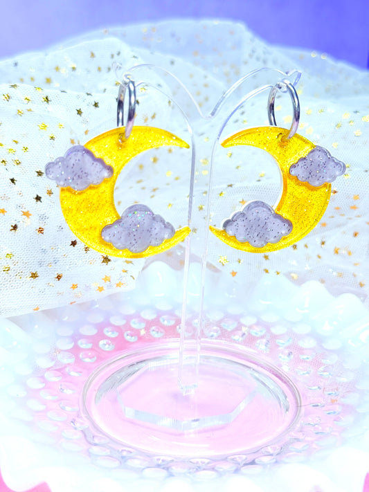 Jelly Moons (cloudy gray), Acrylic Earrings