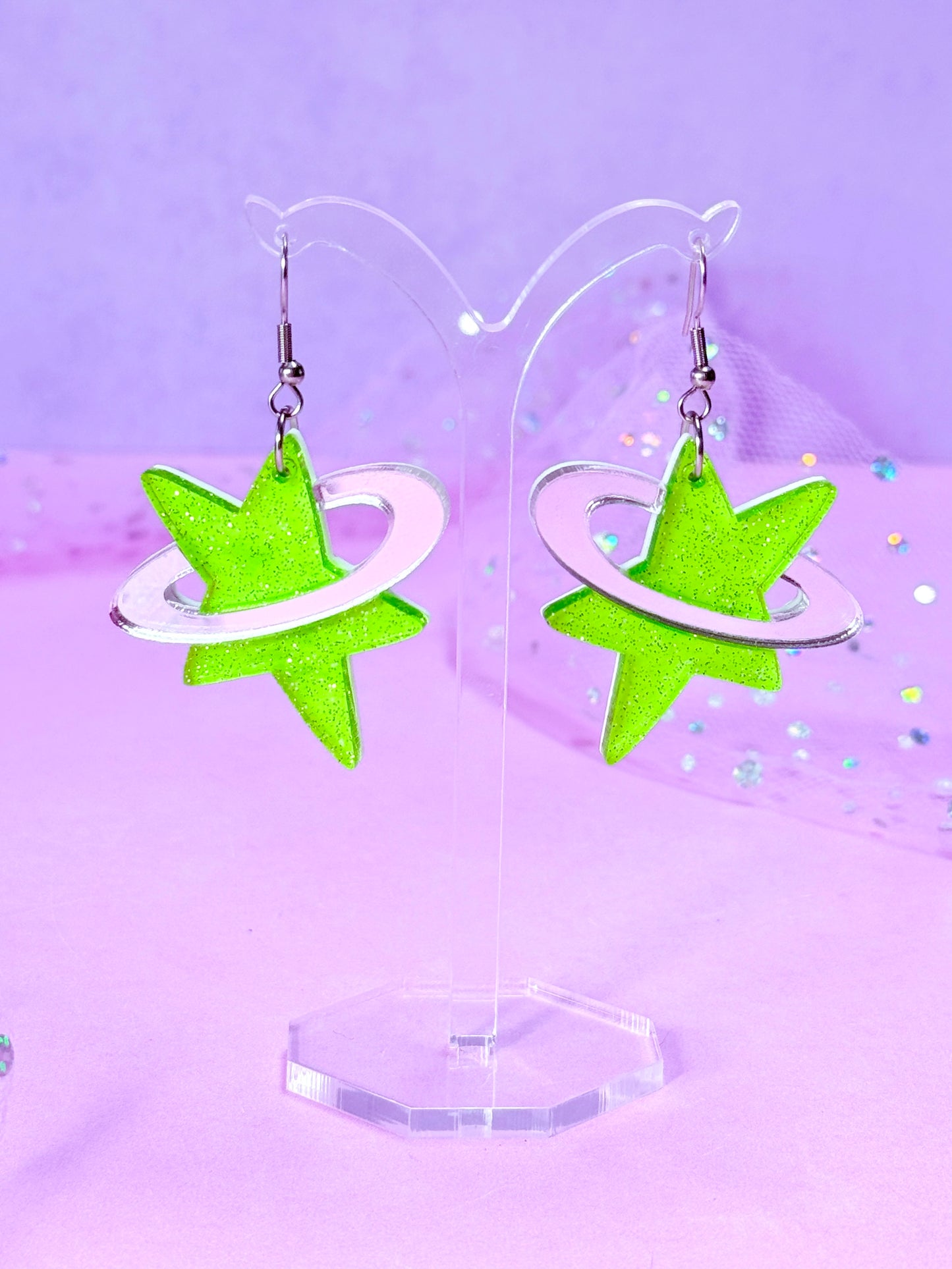 Y2K Cosmic Star Acrylic Earrings (Green)