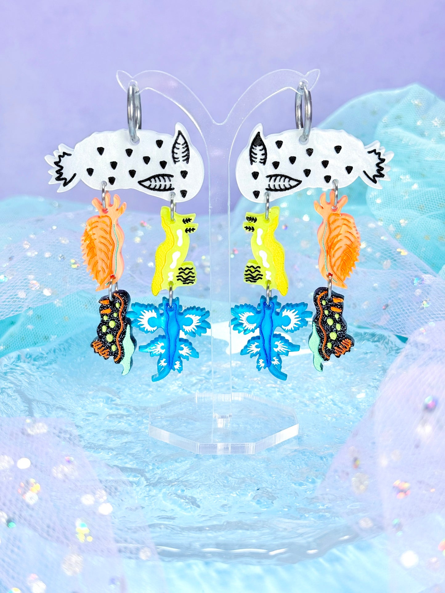 Sea Slug Drops, Nudibranch Acrylic Earrings