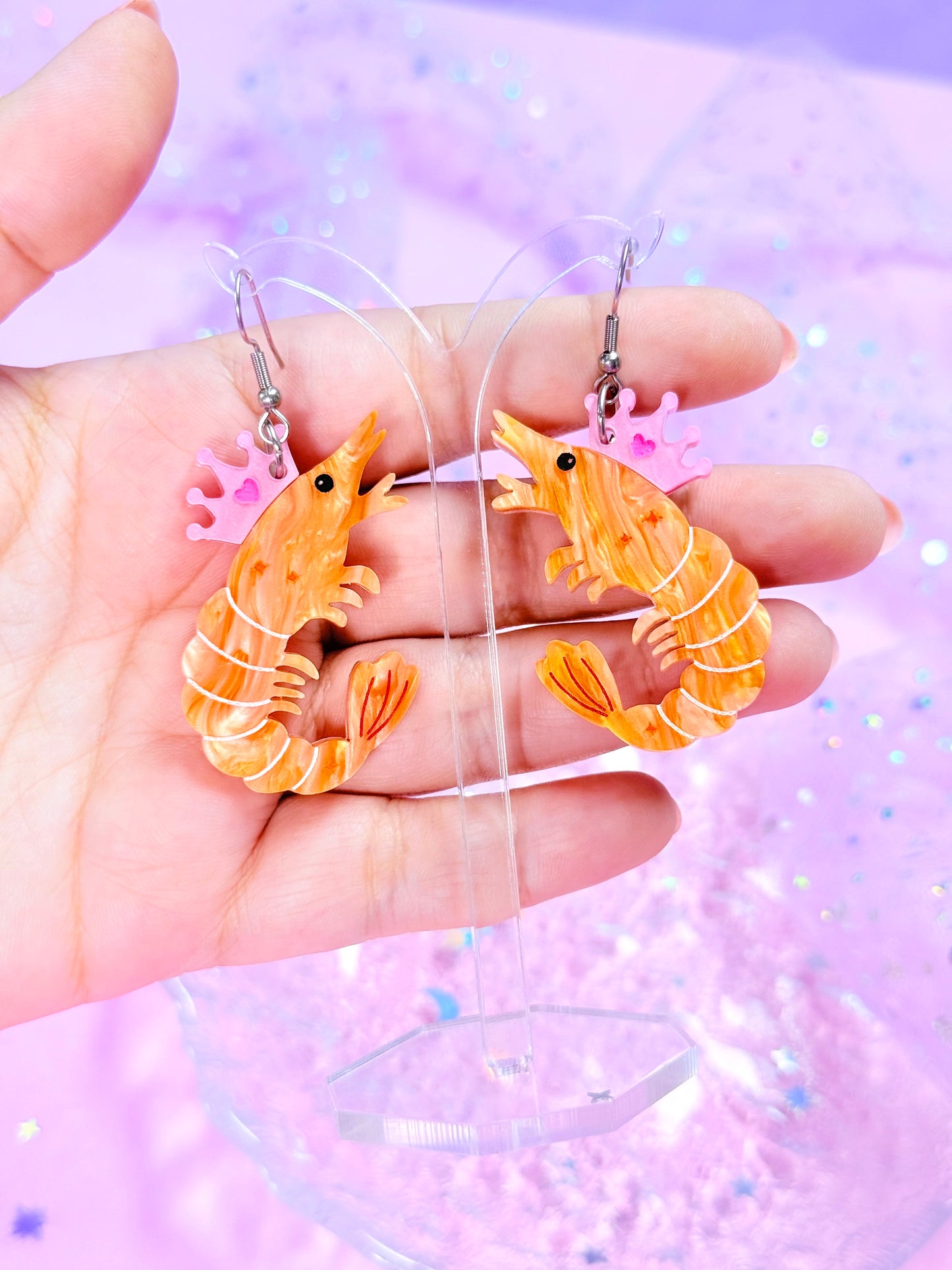 Princess Prawn, Shrimp Acrylic Earrings