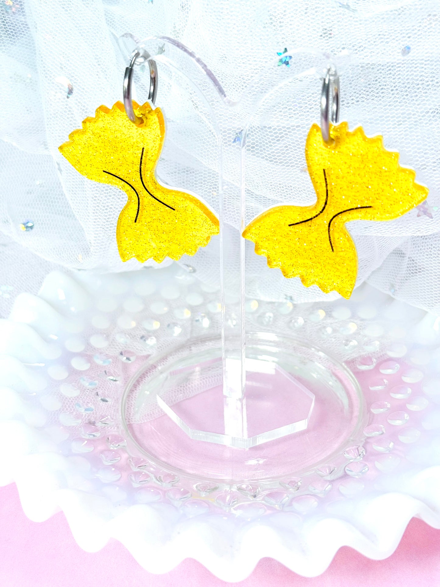 Glitter Jelly Bowtie Noodle Acrylic Earrings