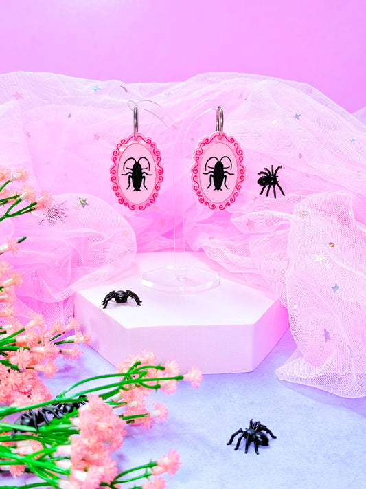Cutesy Cockroach Acrylic Earrings (pinky pink)
