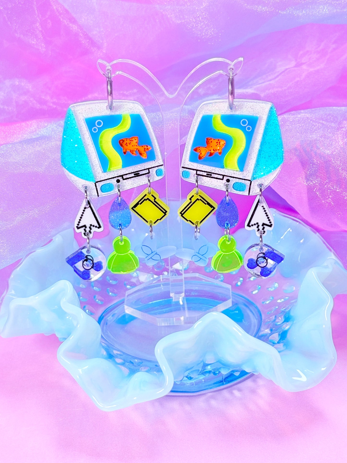 Frutiger Aero Inspired Acrylic Earrings (Version 2, Jelly Computer)