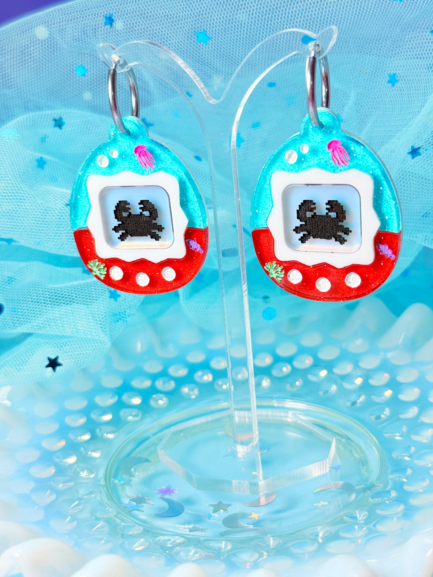 Virtual Pet Crab Acrylic Earrings