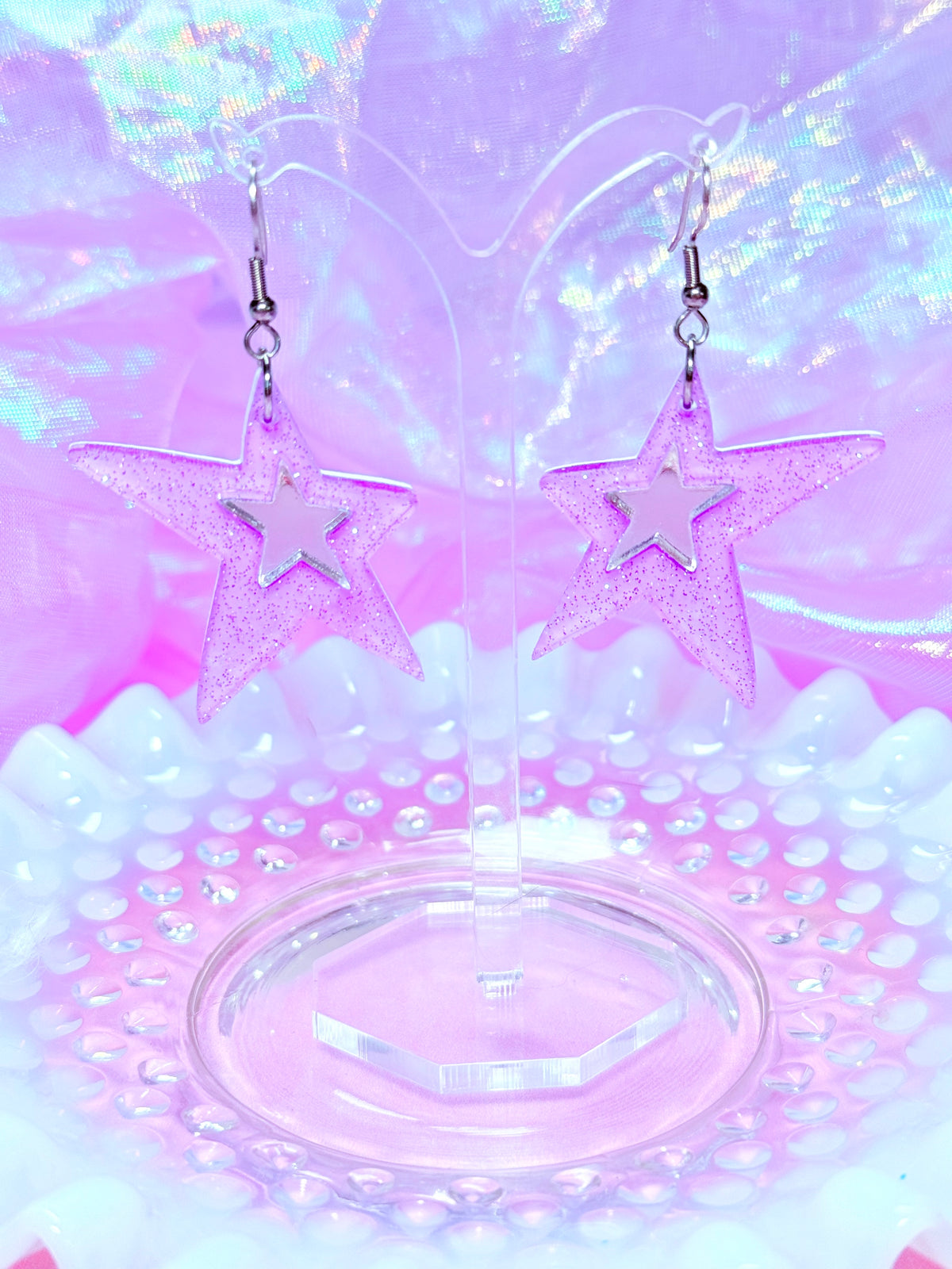 Y2K Spiky Star Acrylic Earrings (Purple)