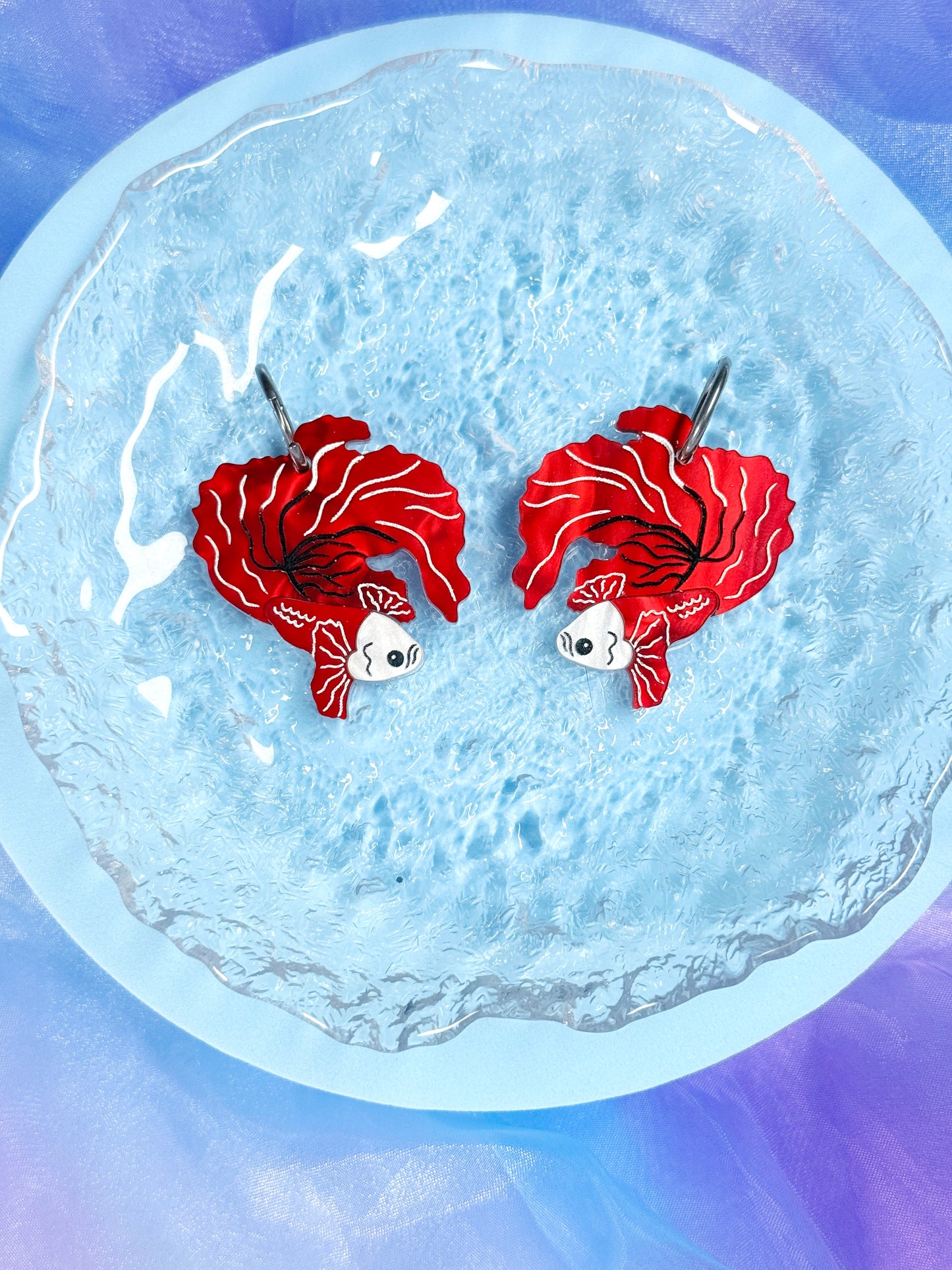 Betta Fish Acrylic Earrings (Red Pearl)