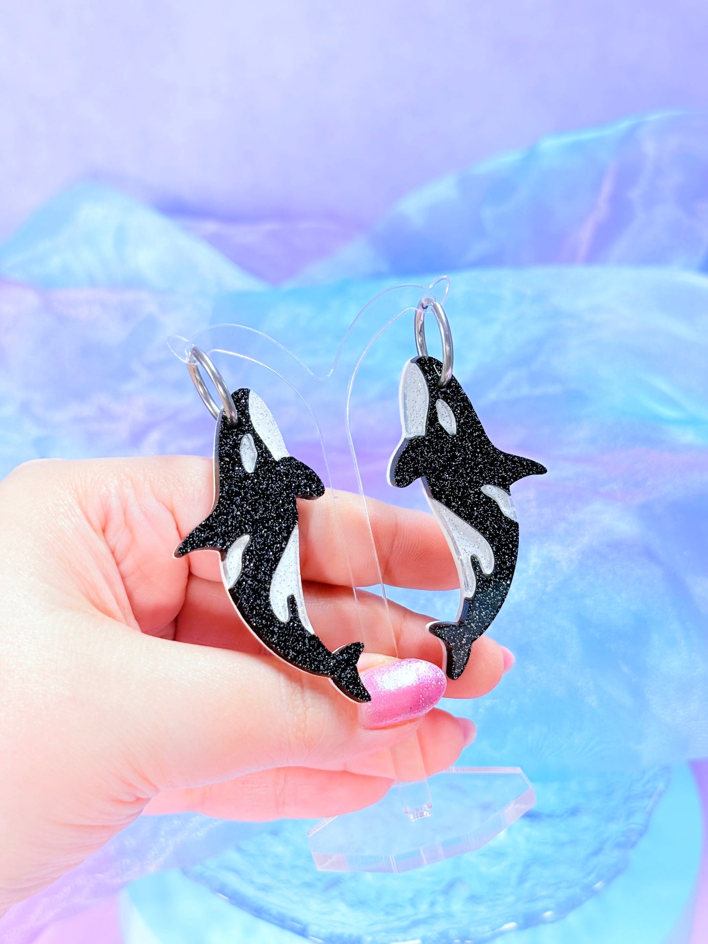Orca Acrylic Earrings (Extra Sparkly)