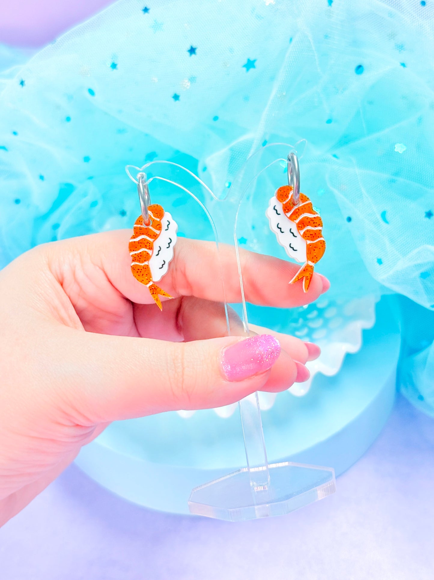 Mini Shrimp Sushi Acrylic Earrings