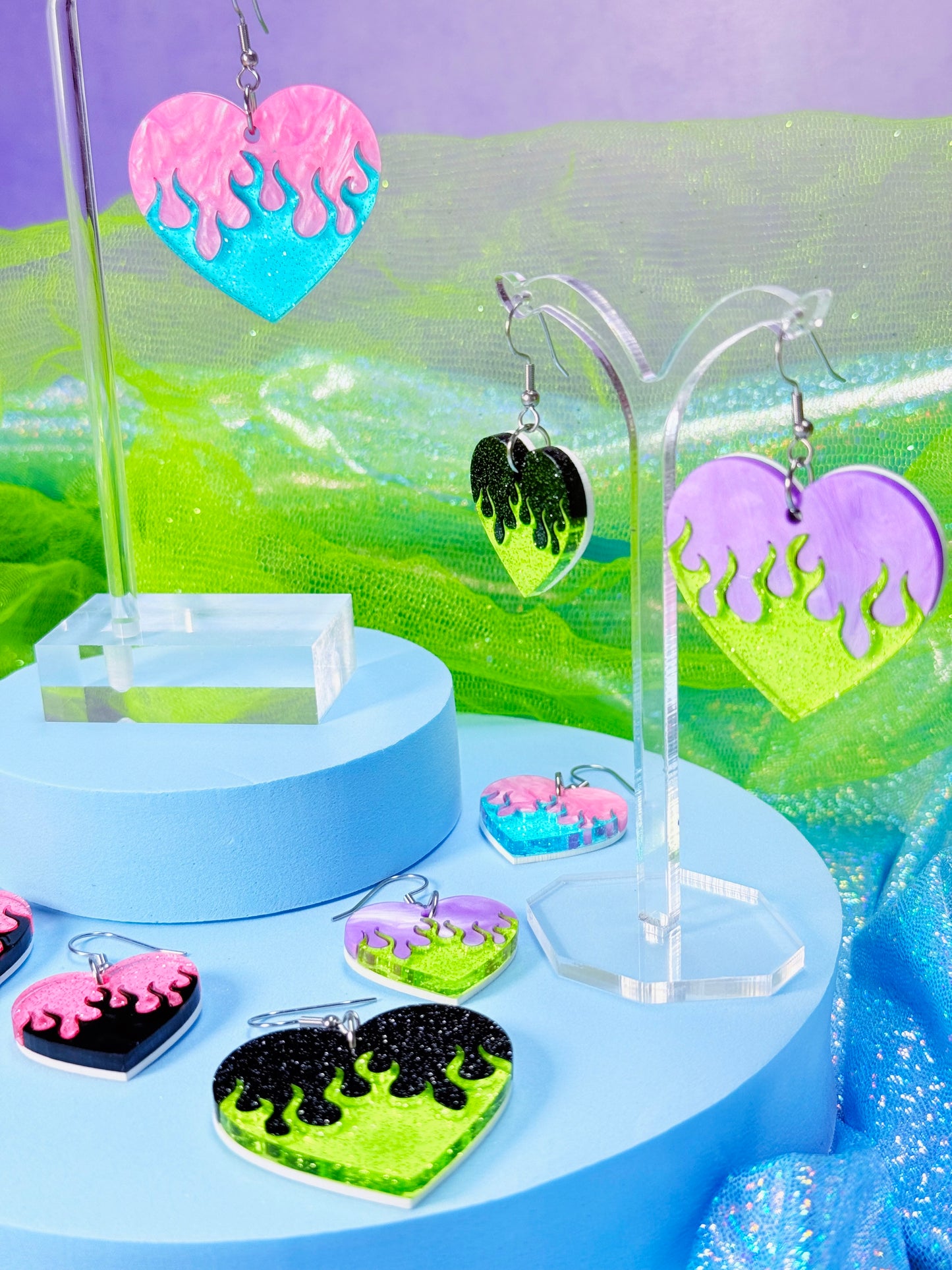 Y2K Flame Heart Acrylic Earrings