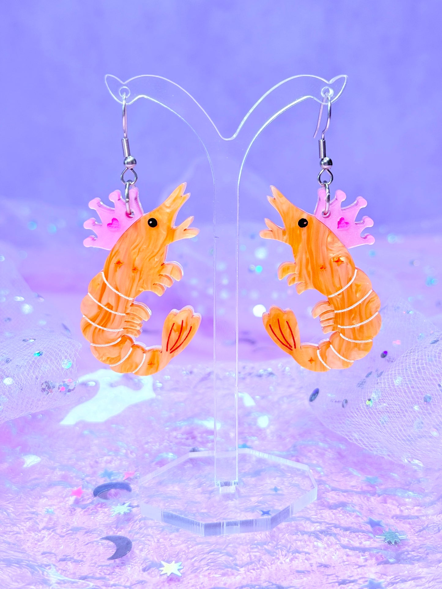 Princess Prawn, Shrimp Acrylic Earrings