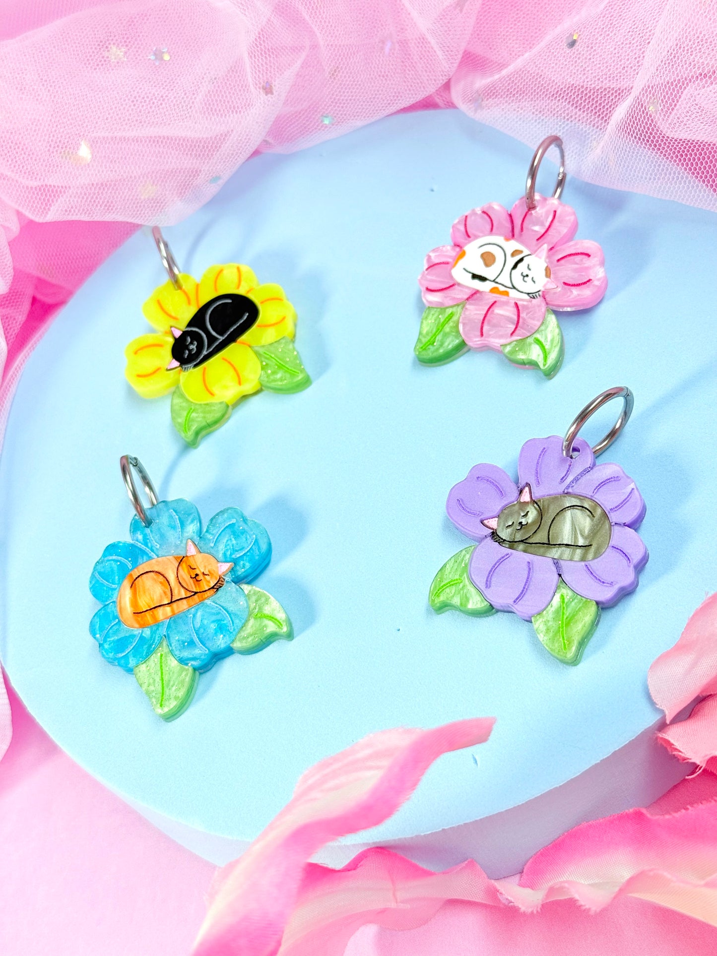 Purrfect Petals, Kitty Acrylic Earrings