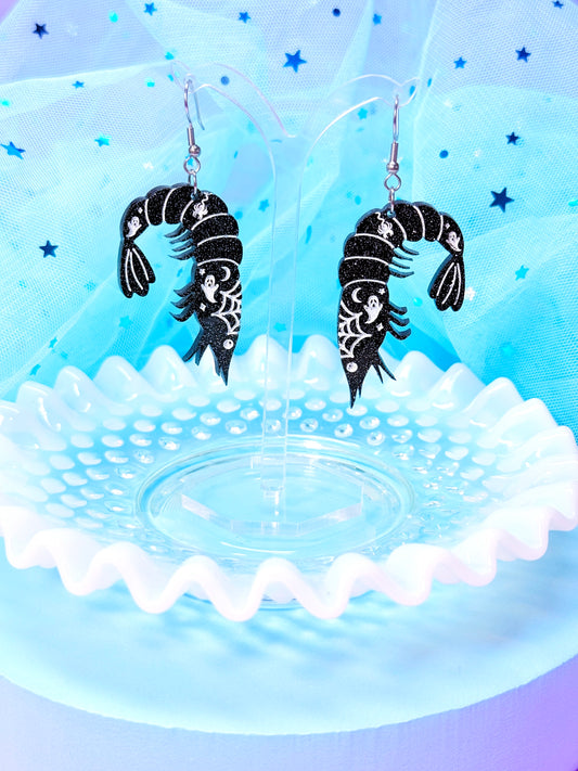 Haunted Shrimp, Acrylic Earrings