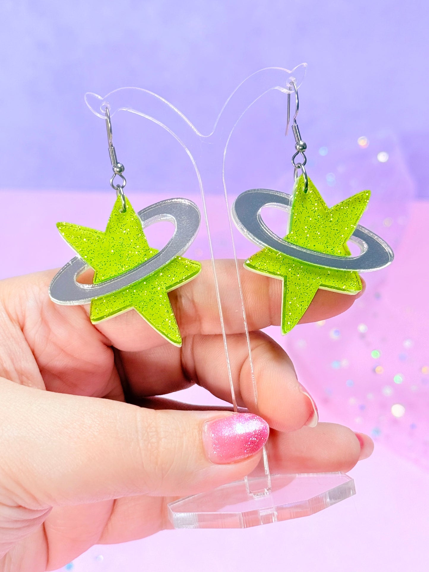 Y2K Cosmic Star Acrylic Earrings (Green)